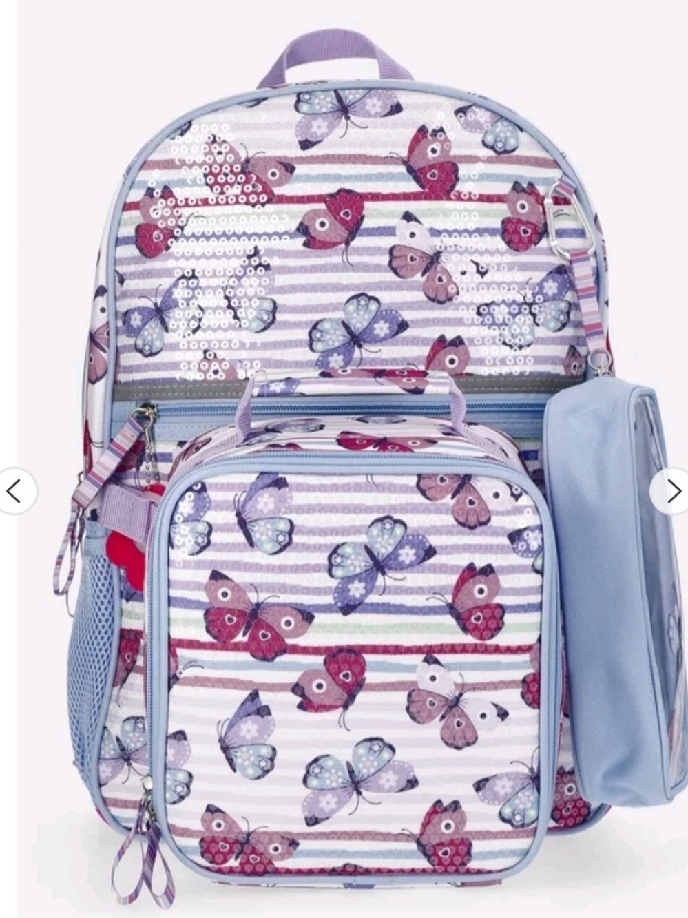 Kids Butterfly Print Backpack and Lunchbox Set - Purple